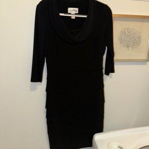 Joseph Ribkoff Black Drop Waist Ruffle Dress, Cowl Neck SZ‎ 8 $258 - STUNNING